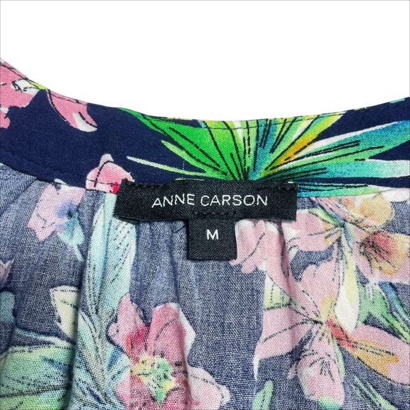 ANNE CARSON Vibrant Tropical Print Floral Flutter-Sleeve V-Neck Blouse Size M - Picture 5 of 7